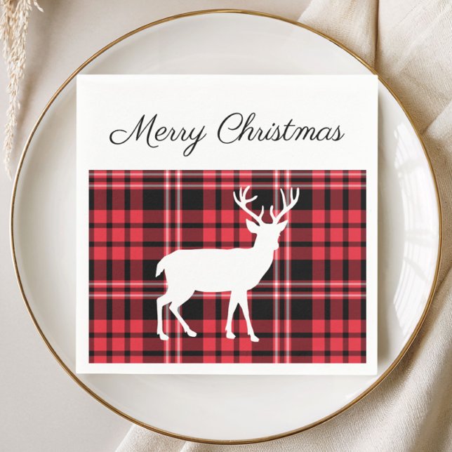 Christmas Scottish Red Tartan Kariert Pattern Stag Serviette (Christmas Scottish Red Tartan Plaid Pattern Stag Napkins)