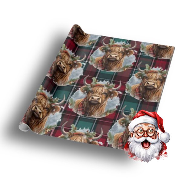 Christmas Scottish Tartan denim blue Highlander Geschenkpapier (Christmas cheer )