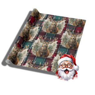 Christmas Scottish Tartan denim blue Reindeer Geschenkpapier