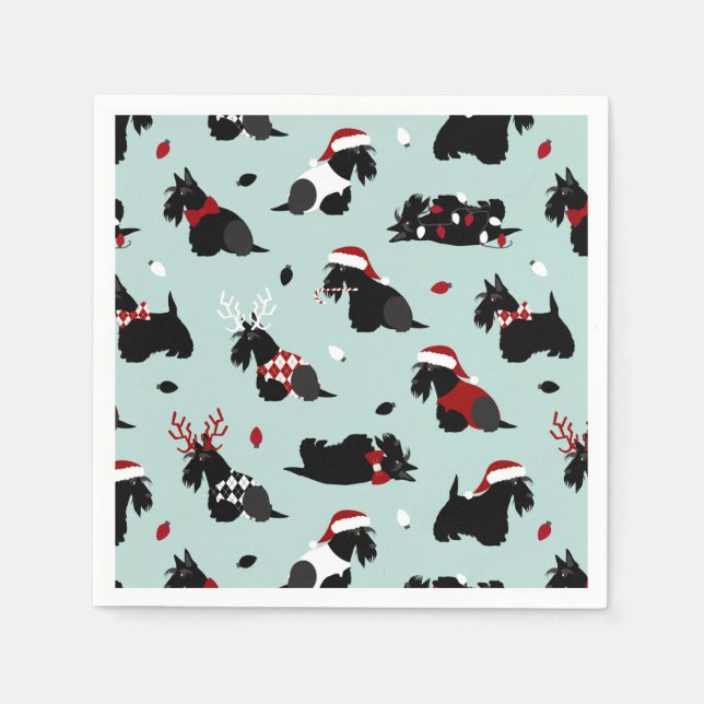 Christmas Scottish Terrier Blue Serviette (Vorderseite)