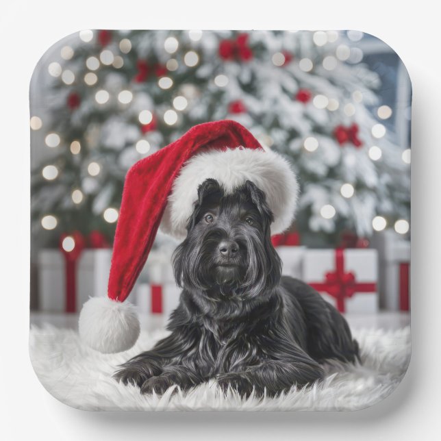 Christmas Scottish Terrier On a White Rug Pappteller (Vorderseite)