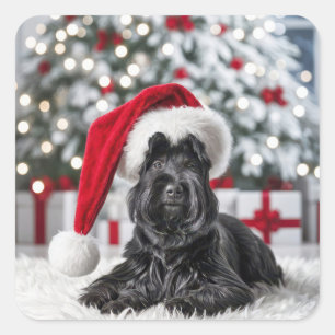Christmas Scottish Terrier On a White Rug Quadratischer Aufkleber