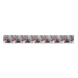 Christmas Scottish Terrier On White Rug Satinband
