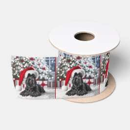 Christmas Scottish Terrier On White Rug Satinband