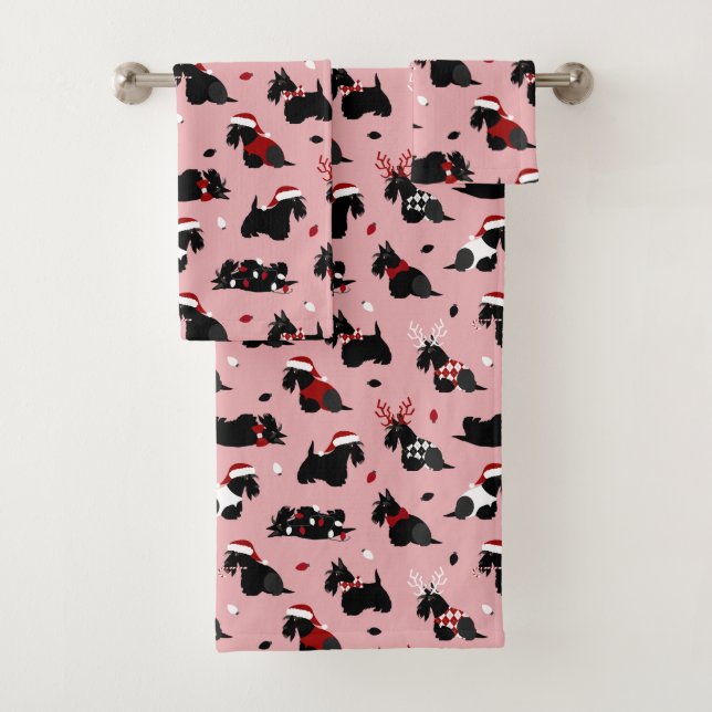 Christmas Scottish Terrier Pink Badhandtuch Set (Insitu)