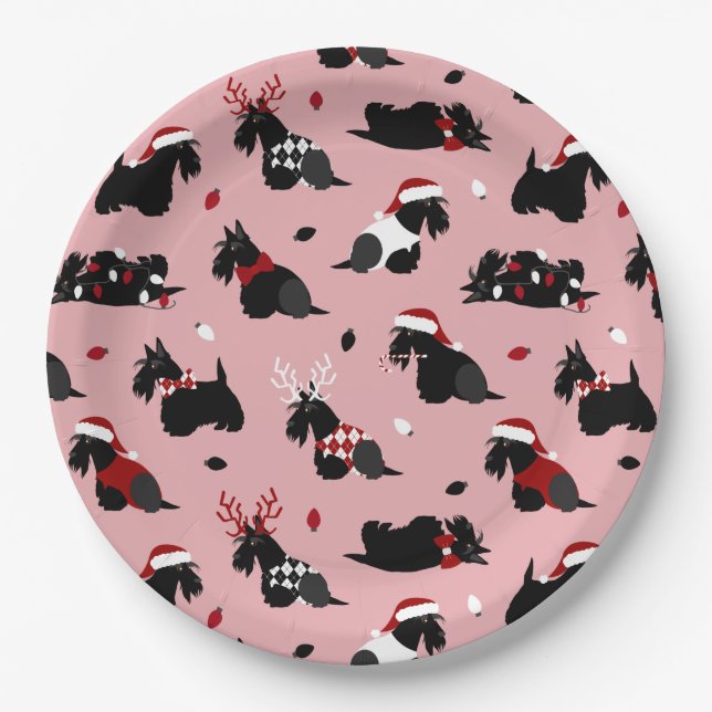 Christmas Scottish Terrier Pink Pappteller (Vorderseite)