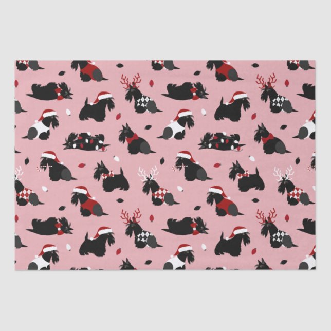 Christmas Scottish Terrier Pink Seidenpapier (Vorderseite)