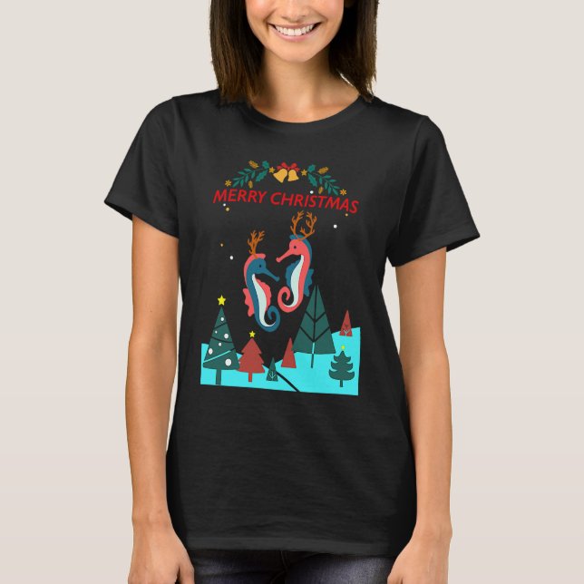 Christmas Seahorse Reindeer With Holiday Decorativ T-Shirt (Vorderseite)
