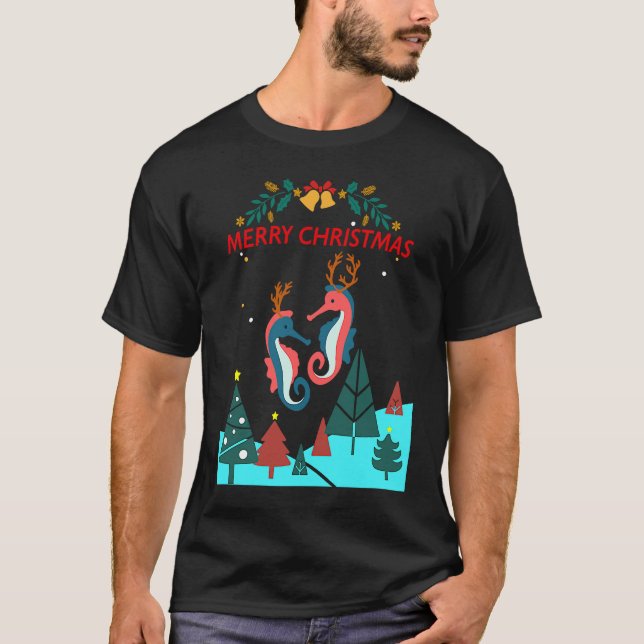Christmas Seahorse Reindeer With Holiday Decorativ T-Shirt (Vorderseite)