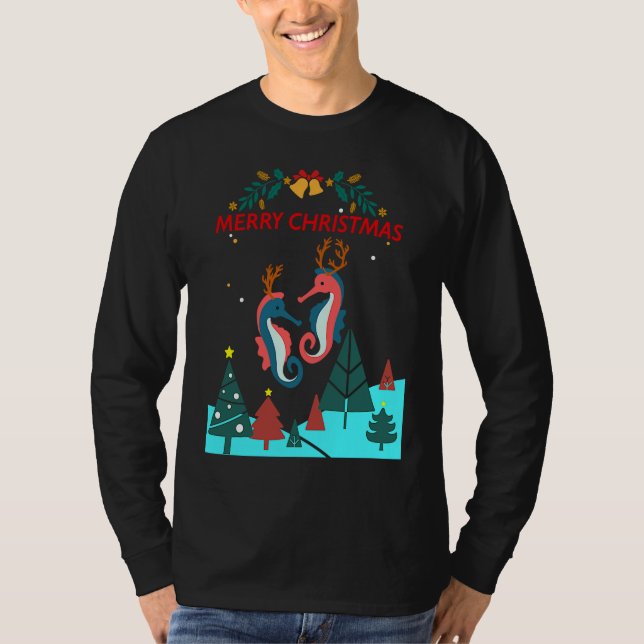 Christmas Seahorse Reindeer With Holiday Decorativ T-Shirt (Vorderseite)