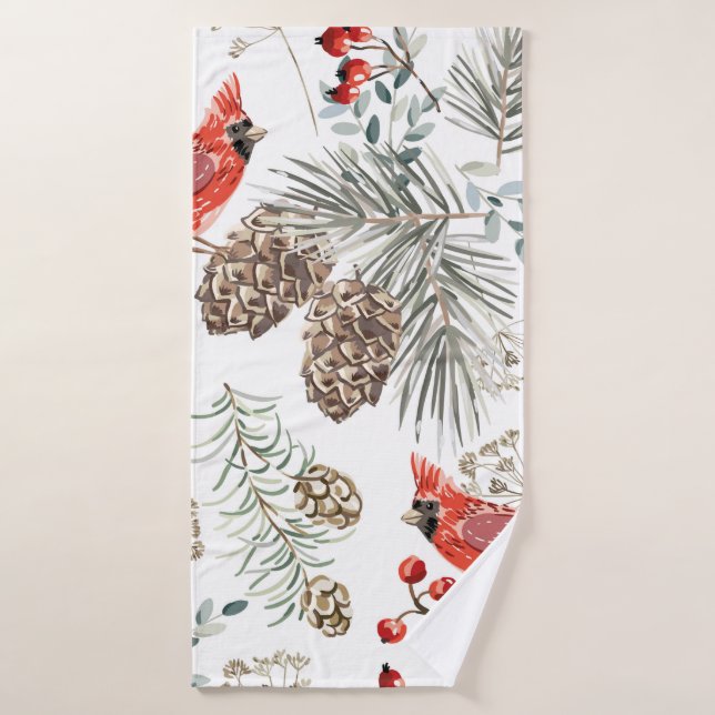 Christmas seamless pattern, cardinal birds, red be badehandtuch (Badehandtuch)