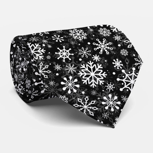 Christmas seamless snowflakes black pattern krawatte (Gerollt)
