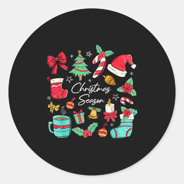 Christmas Season Santa Hat Coquette Bow Xmas Tis T Runder Aufkleber (Vorderseite)