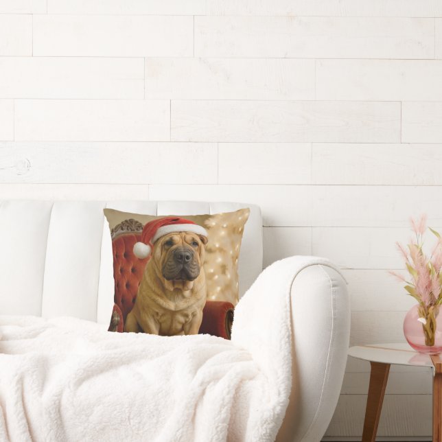 Christmas Shar-Pei Dog With Santa Hat Kissen (Liege)