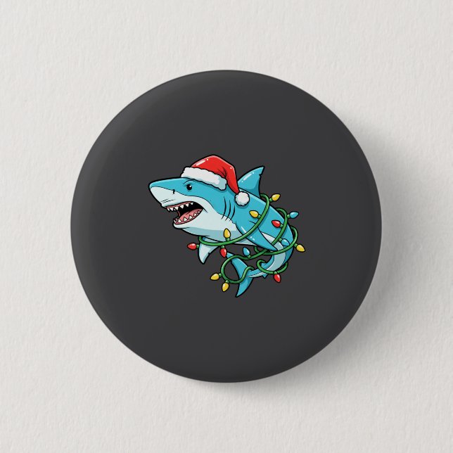Christmas Shark Santa Hat Wrapped In Lights Funny  Button (Vorderseite)