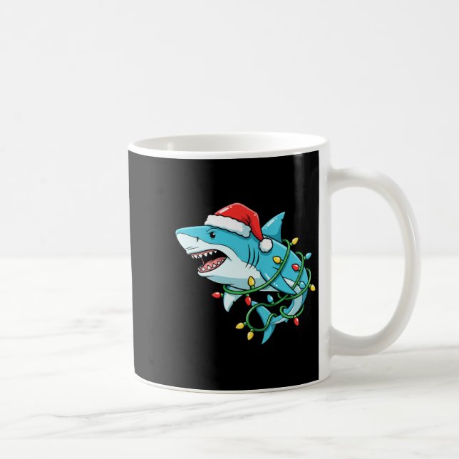 Christmas Shark Santa Hat Wrapped In Lights Funny  Kaffeetasse (Rechts)