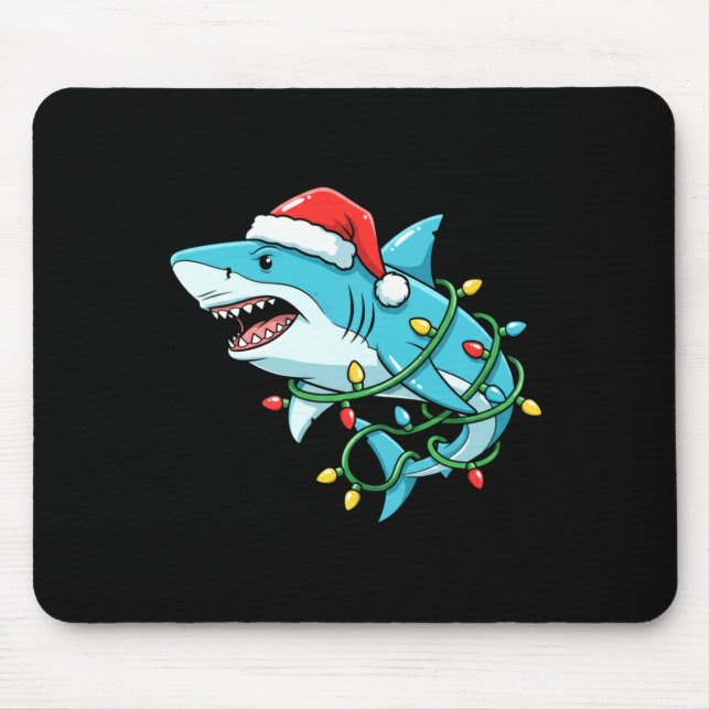Christmas Shark Santa Hat Wrapped In Lights Funny  Mousepad (Vorne)