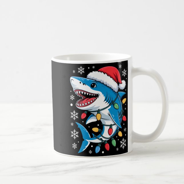 Christmas Shark Santa Hat Wrapped Lights Holiday S Kaffeetasse (Rechts)