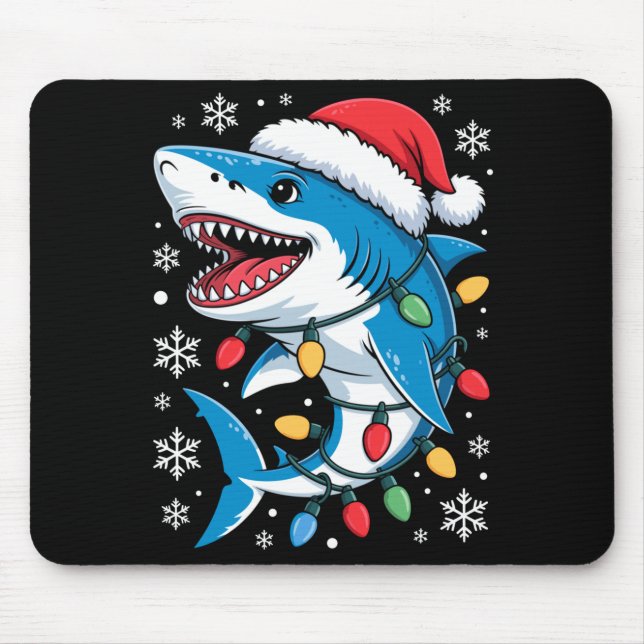Christmas Shark Santa Hat Wrapped Lights Holiday S Mousepad (Vorne)