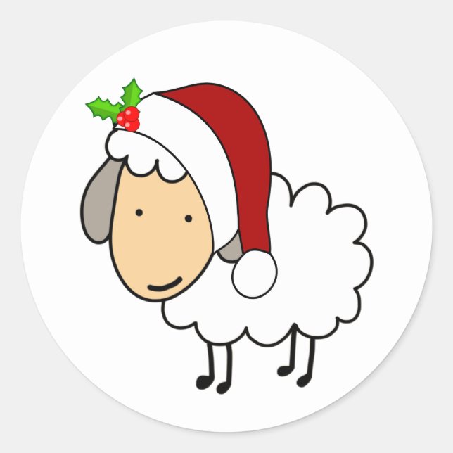 Christmas Sheep Wearing A Santa Hat Runder Aufkleber (Vorderseite)
