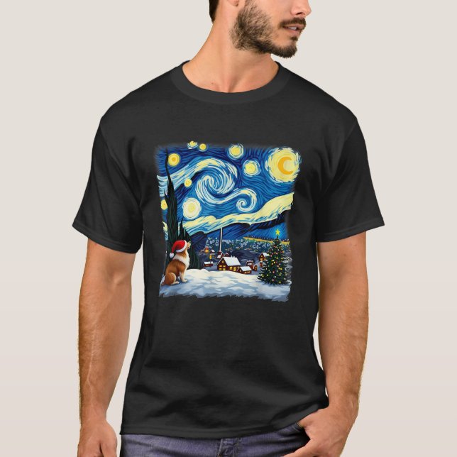 Christmas Sheltie Dog Starry Night  T-Shirt (Vorderseite)