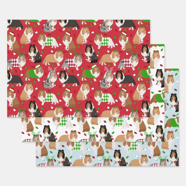 Christmas Sheltie Shetland Sheepdog Geschenkpapier Set (Set)