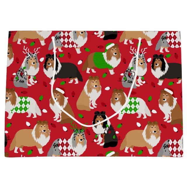 Christmas Sheltie Shetland Sheepdog Große Geschenktüte (Vorderseite)