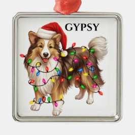 CHRISTMAS SHETLAND SHEEPDOG MIT LICHT ORNAMENT AUS METALL
