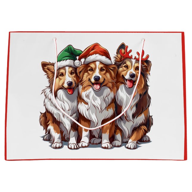 Christmas Shetland Sheepdogs Große Geschenktüte (Vorderseite)
