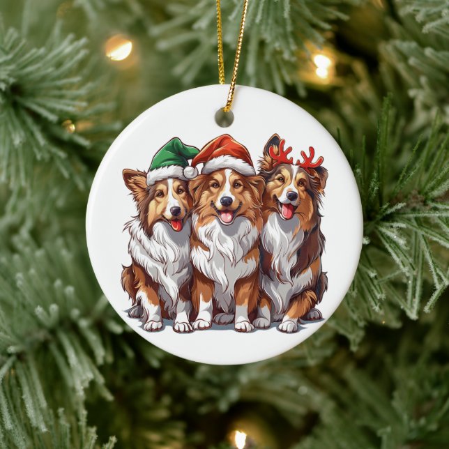 Christmas Shetland Sheepdogs Keramik Ornament (Baum)