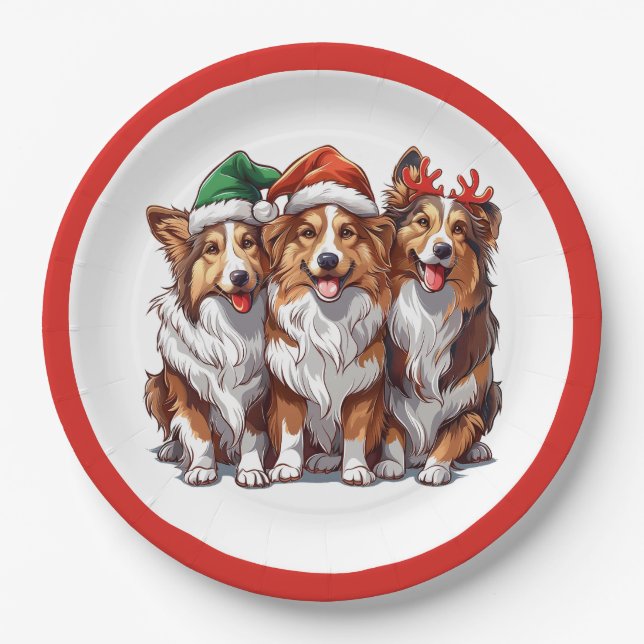 Christmas Shetland Sheepdogs Pappteller (Vorderseite)