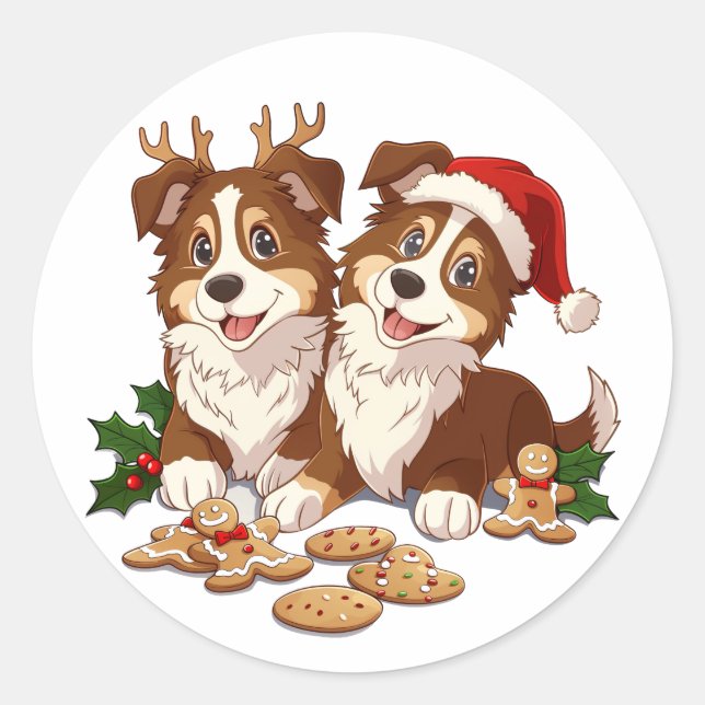 Christmas Shetland Sheepdogs Runder Aufkleber (Vorderseite)