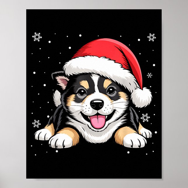 Christmas Shiba Inu Dog Wearing Santa Hat Pet Anim Poster (Vorne)