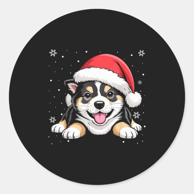 Christmas Shiba Inu Dog Wearing Santa Hat Pet Anim Runder Aufkleber (Vorderseite)