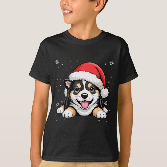 Christmas Shiba Inu Dog Wearing Santa Hat Pet Anim T-Shirt (Vorderseite)