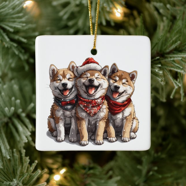 Christmas Shiba Inu Santa Dogs Keramikornament (Baum)