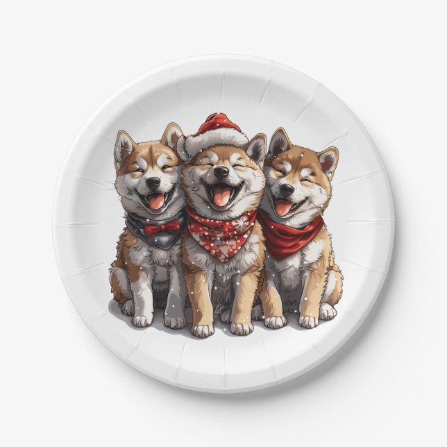 Christmas Shiba Inu Santa Dogs Pappteller (Vorderseite)