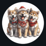 Christmas Shiba Inu Santa Dogs Runder Aufkleber<br><div class="desc">Niedliche Abbildung der Shiba Inu Hunde,  die Weihnachtsfertig sind. Ideal für Hundeliebhaber und Hundeeltern während der Ferienzeit.</div>