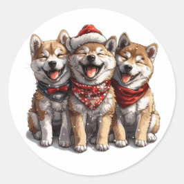 Christmas Shiba Inu Santa Dogs Runder Aufkleber