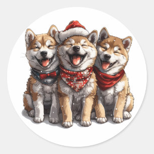 Christmas Shiba Inu Santa Dogs Runder Aufkleber