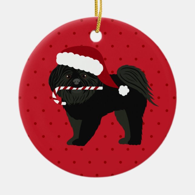 Christmas Shih Tzu Black Puppy Cut Keramik Ornament (Vorne)