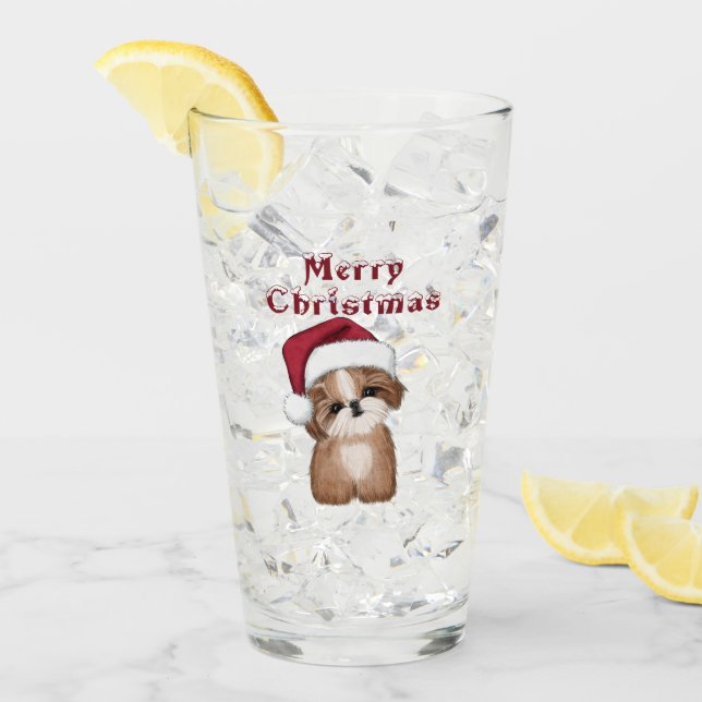 Christmas Shih Tzu Dog Glas (Vorderseite Ice)