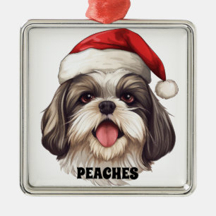 CHRISTMAS SHIH TZU DOG MIT WEIHNACHTSMANNMÜTZE ORNAMENT AUS METALL