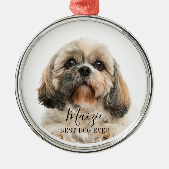Christmas Shih Tzu Dog Personalisiert Pet Foto Ornament Aus Metall (Vorne)