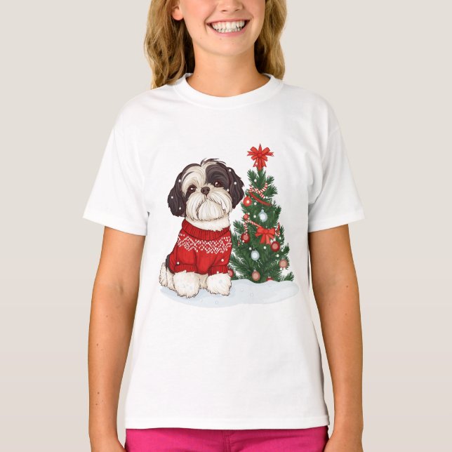 Christmas Shih Tzu Dog T-Shirt (Vorderseite)