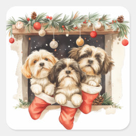 Christmas Shih Tzu Dogs Quadratischer Aufkleber