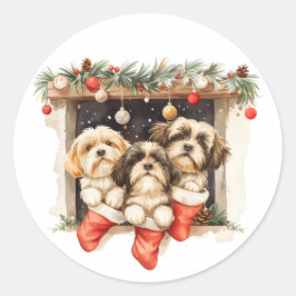 Christmas Shih Tzu Dogs Runder Aufkleber
