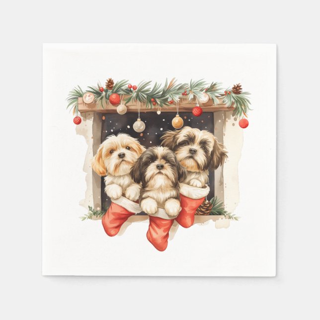 Christmas Shih Tzu Dogs Serviette (Vorderseite)