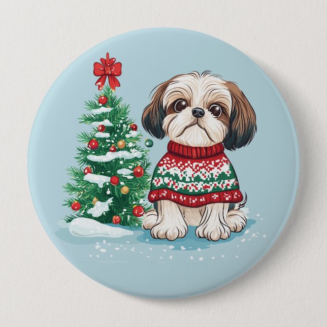 Christmas Shih Tzu Santa Dog Button (Vorderseite)