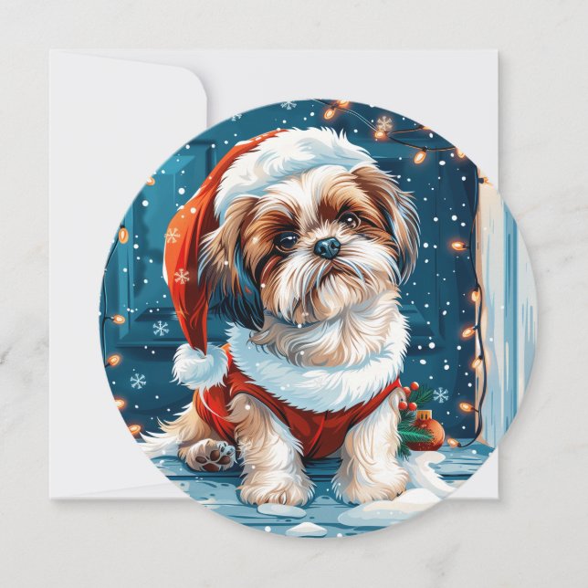 Christmas Shih Tzu Santa Dog Feiertagskarte (Vorderseite)